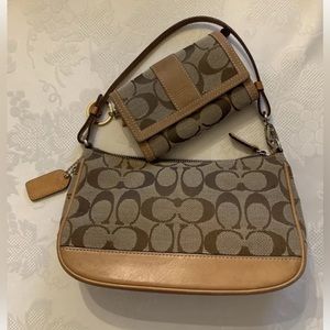 COACH Signature Demi Mini Pouch Handbag with matching wallet.